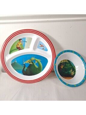 Puff the Magic Dragon bowl & divided plate set Melamine Kids Preferred toddler
